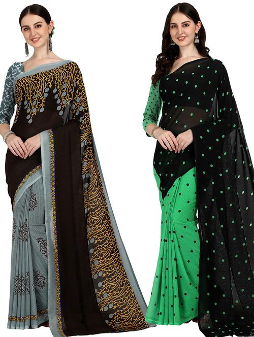 women pack of 2 casual wear combo sarees with blouse - 21435261 - Very Small Image - 1