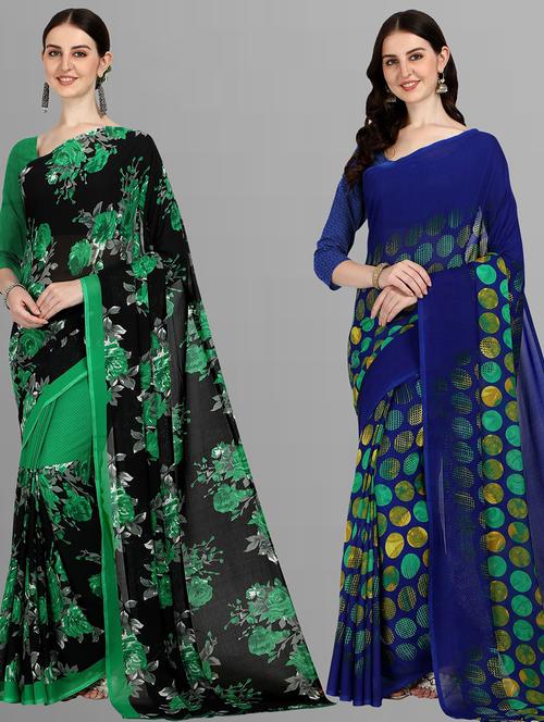 women pack of 2 casual wear combo sarees with blouse - 21435264 - Very Small Image - 1