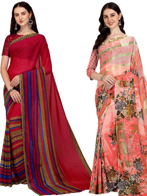 women pack of 2 casual wear sarees with blouse - 21435266 - Very Small Image - 1