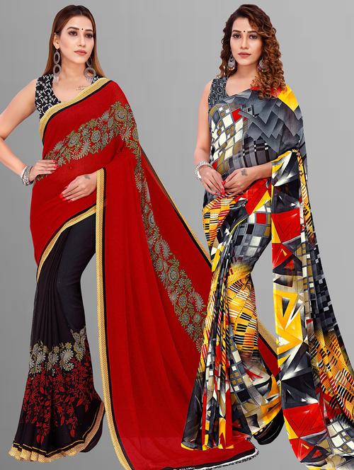 women pack of 2 casual wear sarees with blouse - 21435267 - Very Small Image - 1