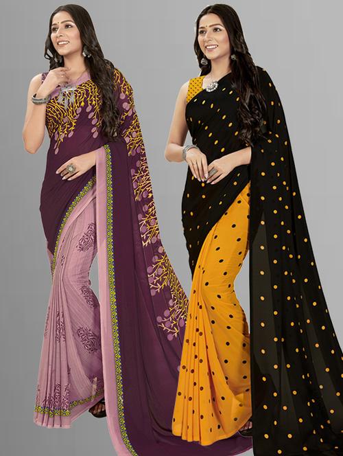 women pack of 2 casual wear combo sarees with blouse - 21435269 - Very Small Image - 1
