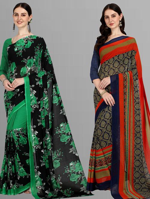 women pack of 2 casual wear sarees with blouse - 21435274 - Very Small Image - 1