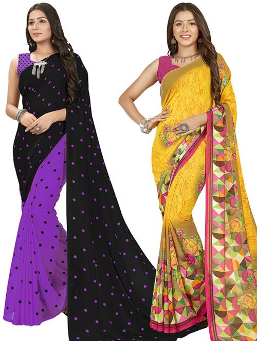 women pack of 2 casual wear combo sarees with blouse - 21435276 - Very Small Image - 1