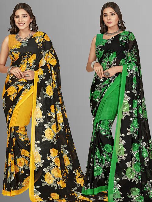 women pack of 2 casual wear sarees with blouse - 21435281 - Very Small Image - 1