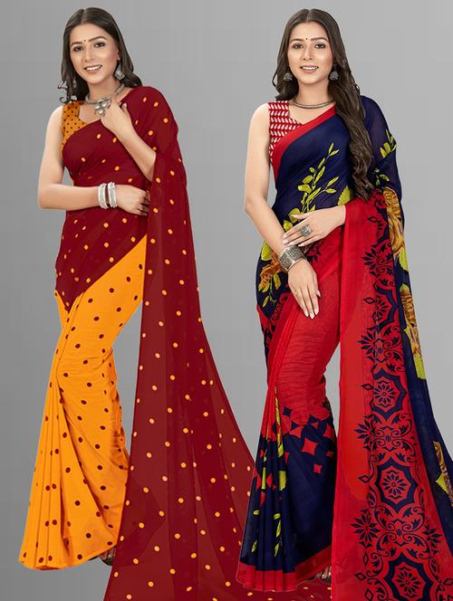 women pack of 2 casual wear sarees with blouse - 21435287 - Very Small Image - 1