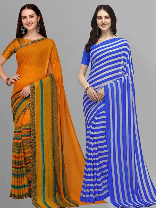 women pack of 2 casual wear combo sarees with blouse - 21435289 - Very Small Image - 1