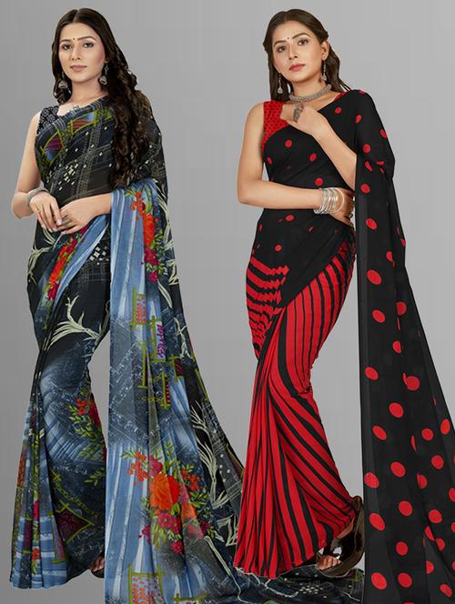 women pack of 2 casual wear sarees with blouse - 21435290 - Very Small Image - 1