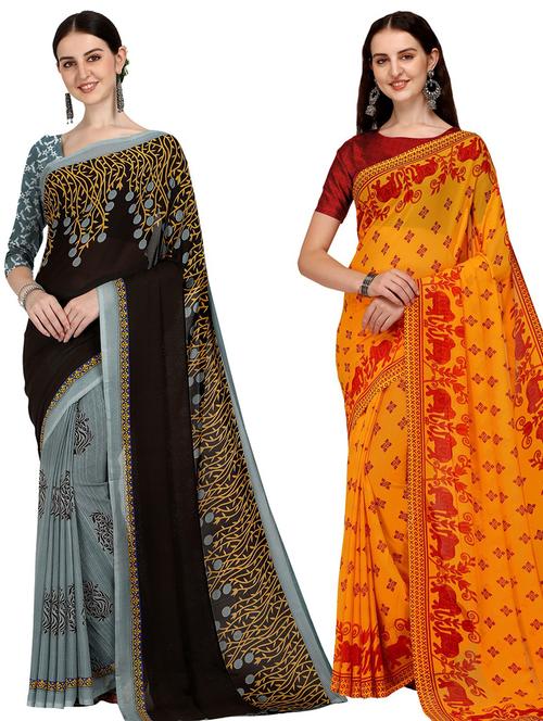 women pack of 2 casual wear combo sarees with blouse - 21435297 - Very Small Image - 1