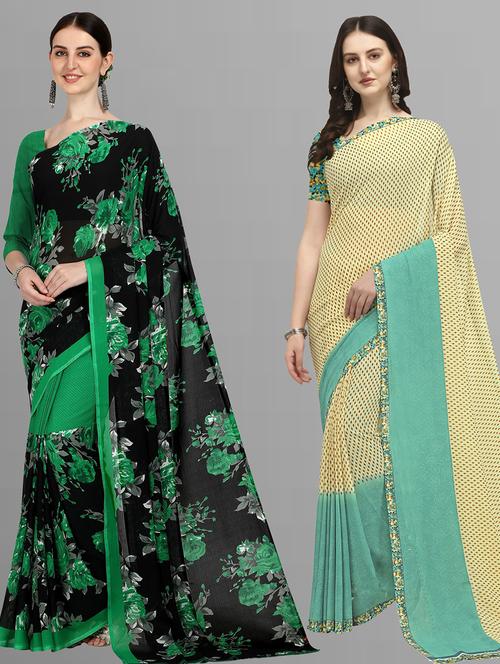 women pack of 2 casual wear combo sarees with blouse - 21435299 - Very Small Image - 1