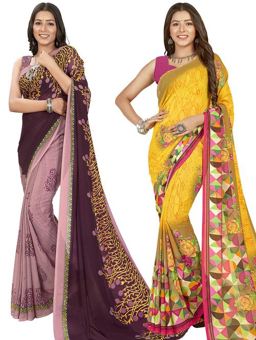 women pack of 2 casual wear sarees with blouse - 21435300 - Very Small Image - 1