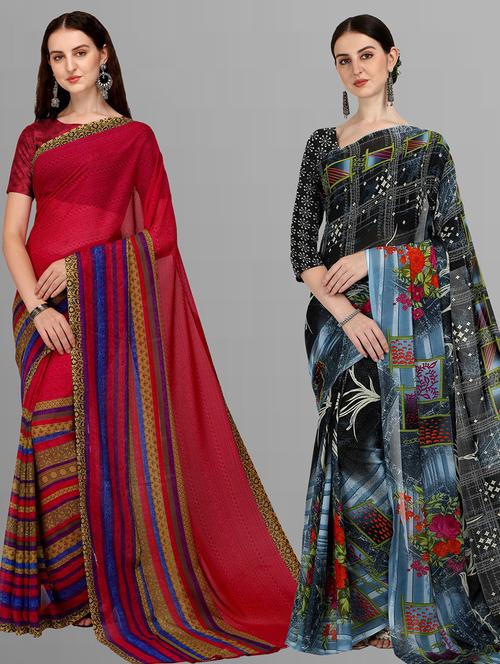 women pack of 2 casual wear sarees with blouse - 21435301 - Very Small Image - 1