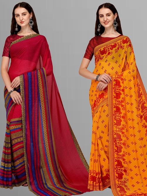 women pack of 2 casual wear sarees with blouse - 21435303 - Very Small Image - 1