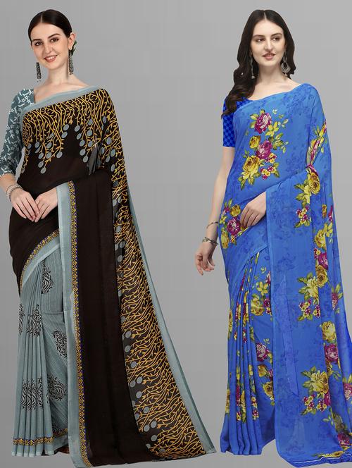 women pack of 2 casual wear combo sarees with blouse - 21435306 - Very Small Image - 1