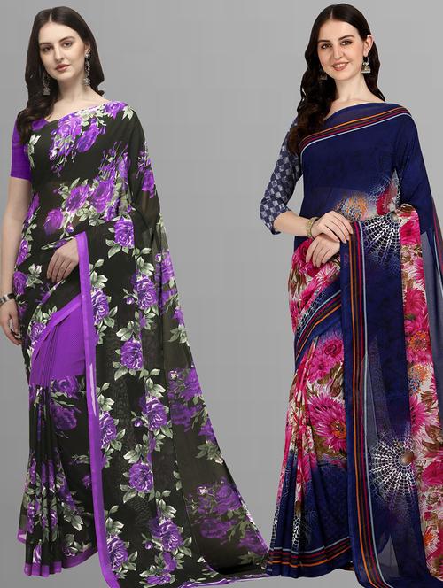 women pack of 2 casual wear combo sarees with blouse - 21435307 - Very Small Image - 1