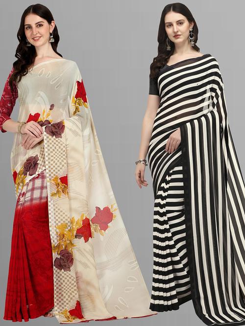 women pack of 2 casual wear sarees with blouse - 21435308 - Very Small Image - 1