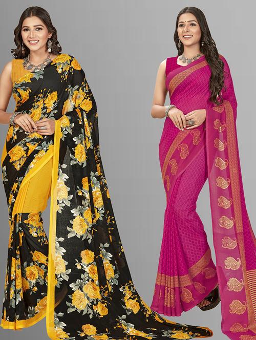 women pack of 2 casual wear sarees with blouse - 21435309 - Very Small Image - 1