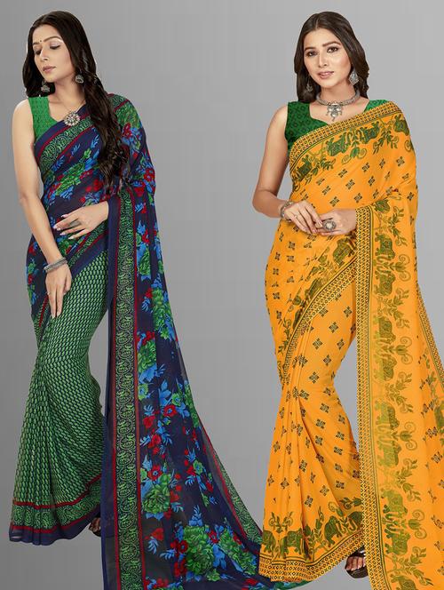 women pack of 2 casual wear sarees with blouse - 21435310 - Very Small Image - 1