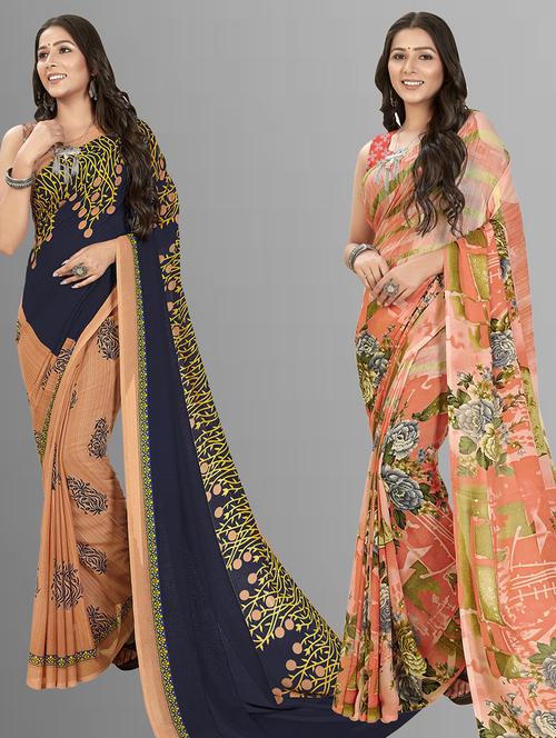 women pack of 2 casual wear combo sarees with blouse - 21435311 - Very Small Image - 1
