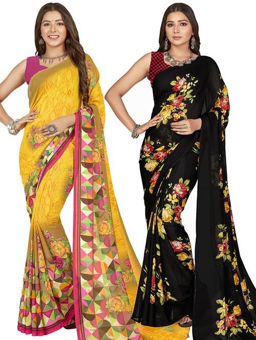 women pack of 2 casual wear combo sarees with blouse - 21435312 - Very Small Image - 1
