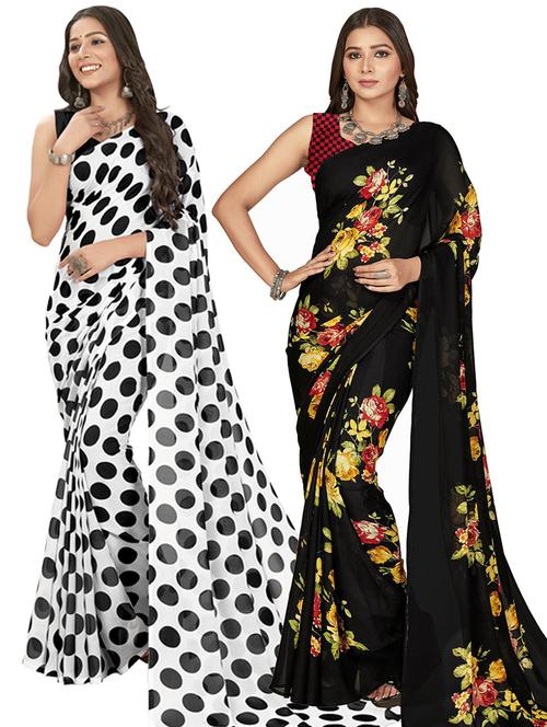 women pack of 2 casual wear sarees with blouse - 21435313 - Very Small Image - 1