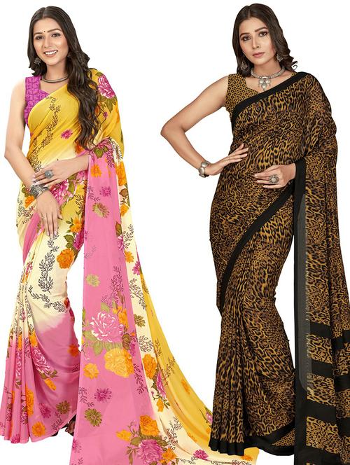 women pack of 2 casual wear combo sarees with blouse - 21435315 - Very Small Image - 1