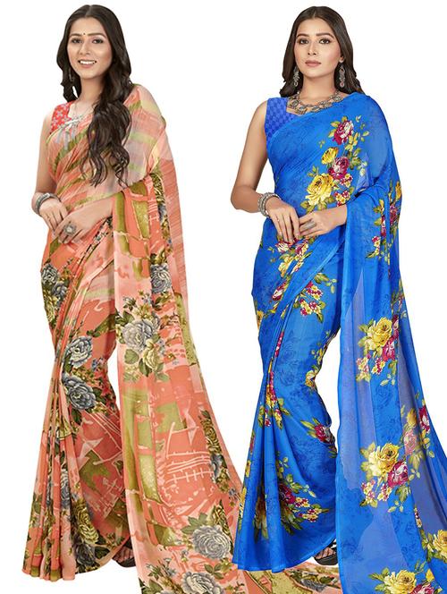 women pack of 2 casual wear combo sarees with blouse - 21435316 - Very Small Image - 1