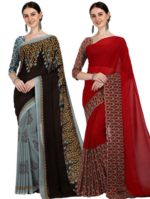 women pack of 2 casual wear sarees with blouse - 21435325 - Very Small Image - 1