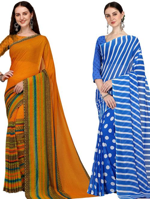 women pack of 2 casual wear sarees with blouse - 21435327 - Very Small Image - 1