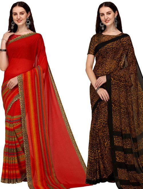 women pack of 2 casual wear combo sarees with blouse - 21435328 - Very Small Image - 1