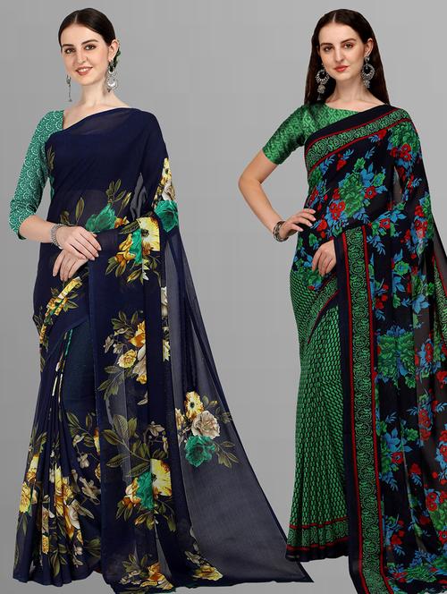 women pack of 2 casual wear sarees with blouse - 21435330 - Very Small Image - 1