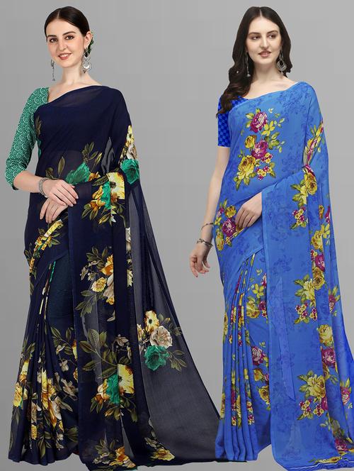 women pack of 2 casual wear sarees with blouse - 21435332 - Very Small Image - 1