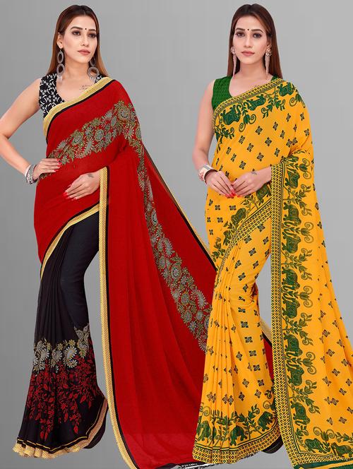 women pack of 2 casual wear sarees with blouse - 21435334 - Very Small Image - 1