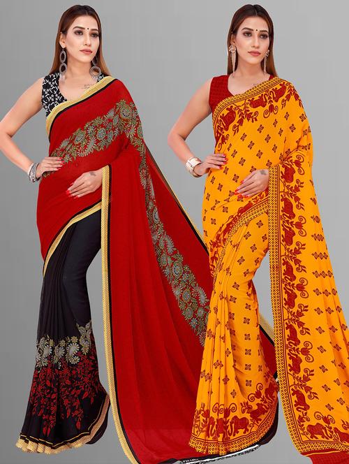 women pack of 2 casual wear sarees with blouse - 21435335 - Very Small Image - 1
