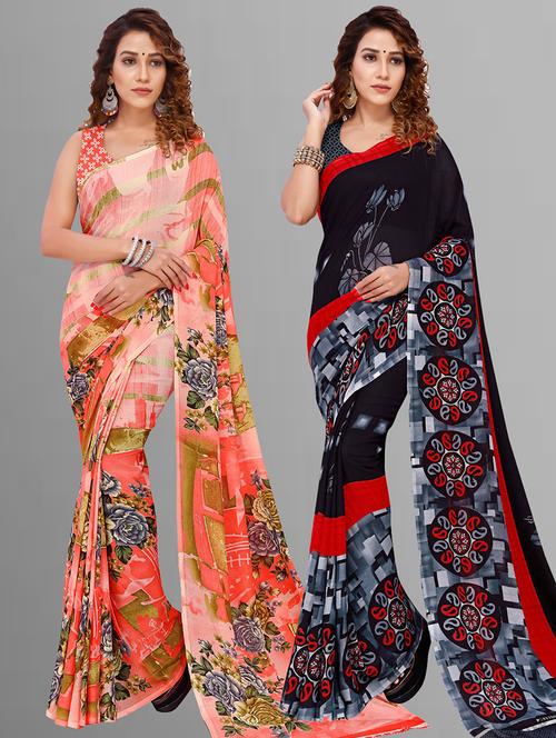 women pack of 2 casual wear sarees with blouse - 21435337 - Very Small Image - 1