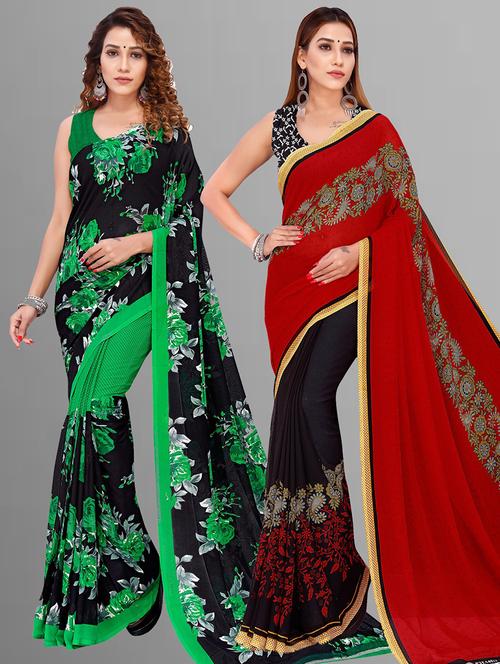 women pack of 2 casual wear combo sarees with blouse - 21435339 - Very Small Image - 1