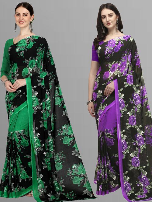 women pack of 2 casual wear combo sarees with blouse - 21435340 - Very Small Image - 1