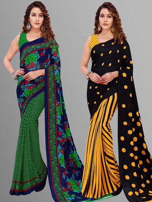 women pack of 2 casual wear combo sarees with blouse - 21435341 - Very Small Image - 1