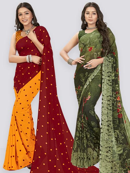 women pack of 2 casual wear sarees with blouse - 21435347 - Very Small Image - 1
