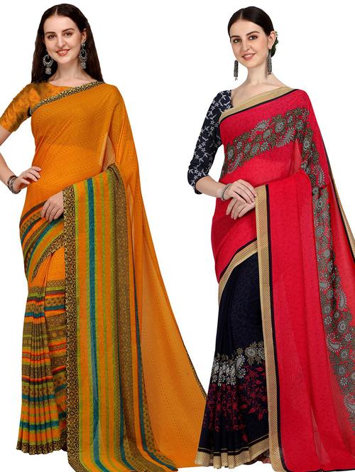 women pack of 2 casual wear combo sarees with blouse - 21435349 - Very Small Image - 1