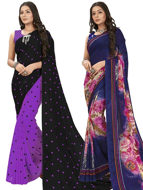 women pack of 2 casual wear sarees with blouse - 21435351 - Very Small Image - 1