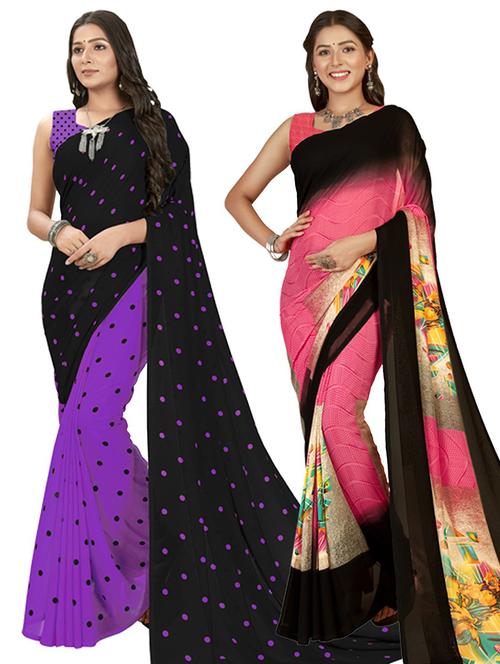women pack of 2 casual wear combo sarees with blouse - 21435352 - Very Small Image - 1