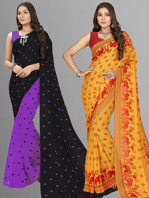 women pack of 2 casual wear sarees with blouse - 21435354 - Very Small Image - 1