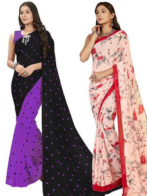 women pack of 2 casual wear combo sarees with blouse - 21435355 - Very Small Image - 1