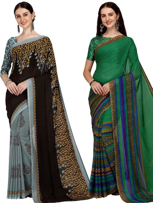 women pack of 2 casual wear sarees with blouse - 21435357 - Very Small Image - 1