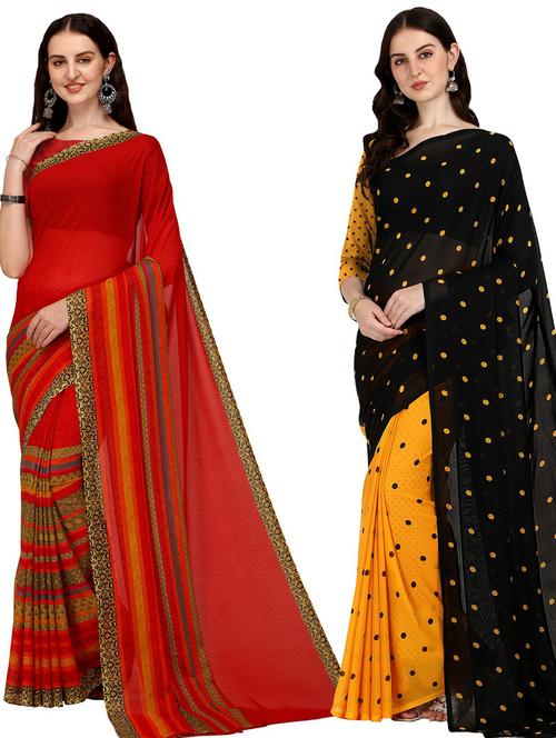 women pack of 2 casual wear sarees with blouse - 21435359 - Very Small Image - 1