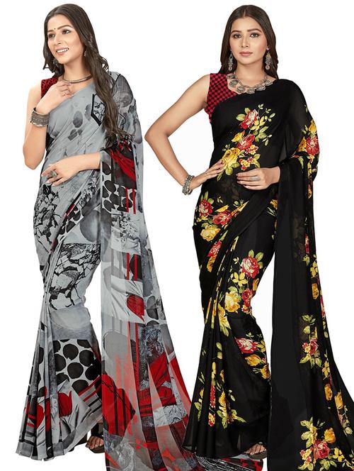women pack of 2 casual wear sarees with blouse - 21435364 - Very Small Image - 1