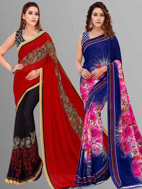 women pack of 2 casual wear combo sarees with blouse - 21435366 - Very Small Image - 1
