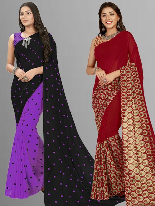 women pack of 2 casual wear combo sarees with blouse - 21435368 - Very Small Image - 1