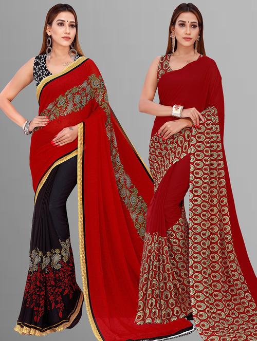 women pack of 2 casual wear sarees with blouse - 21435371 - Very Small Image - 1