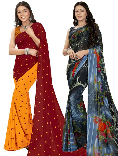 women pack of 2 casual wear sarees with blouse - 21435372 - Very Small Image - 1